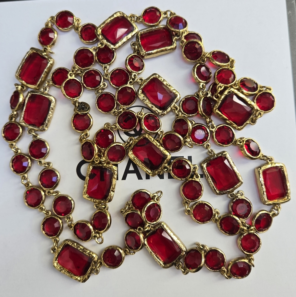 Chanel Vintage Red Chicklet Necklace 1981